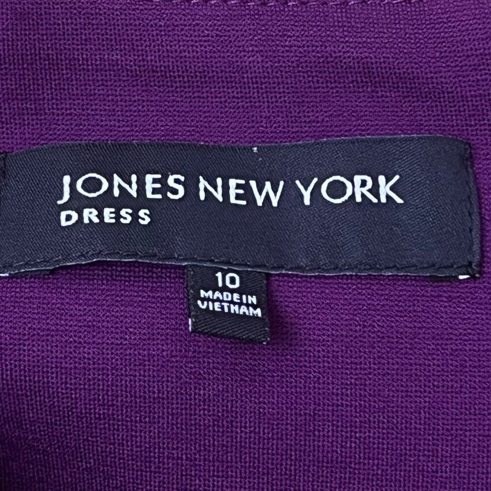 Jones NY Plum Purple Sleeveless Dress Pleated Ruche Accent Neck Size 10 - Picture 8 of 13